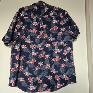 CHAPS Men's Navy Multicolor Floral Button Up Short Sleeve Shirt Sz XXL/T ~~EUC~~